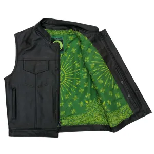 Hot Leathers VSM1050 Mens Black 'Paisley Green' Conceal and Carry Leather Vest