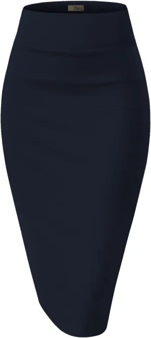 Hybrid & Company Women Elastic High Waist Bodycon Work Business Pencil Skirt