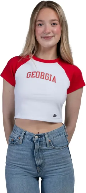 Hype & Vice Homerun Tee for Women (Medium) - University of Georgia Tank Top for Women, Crop T-Shirt, College Shirts for Game Days - Red