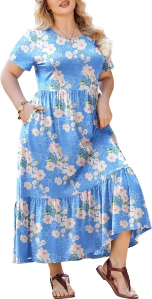 IN'VOLAND Plus Size Women Casual Short Sleeve Maxi Dresses