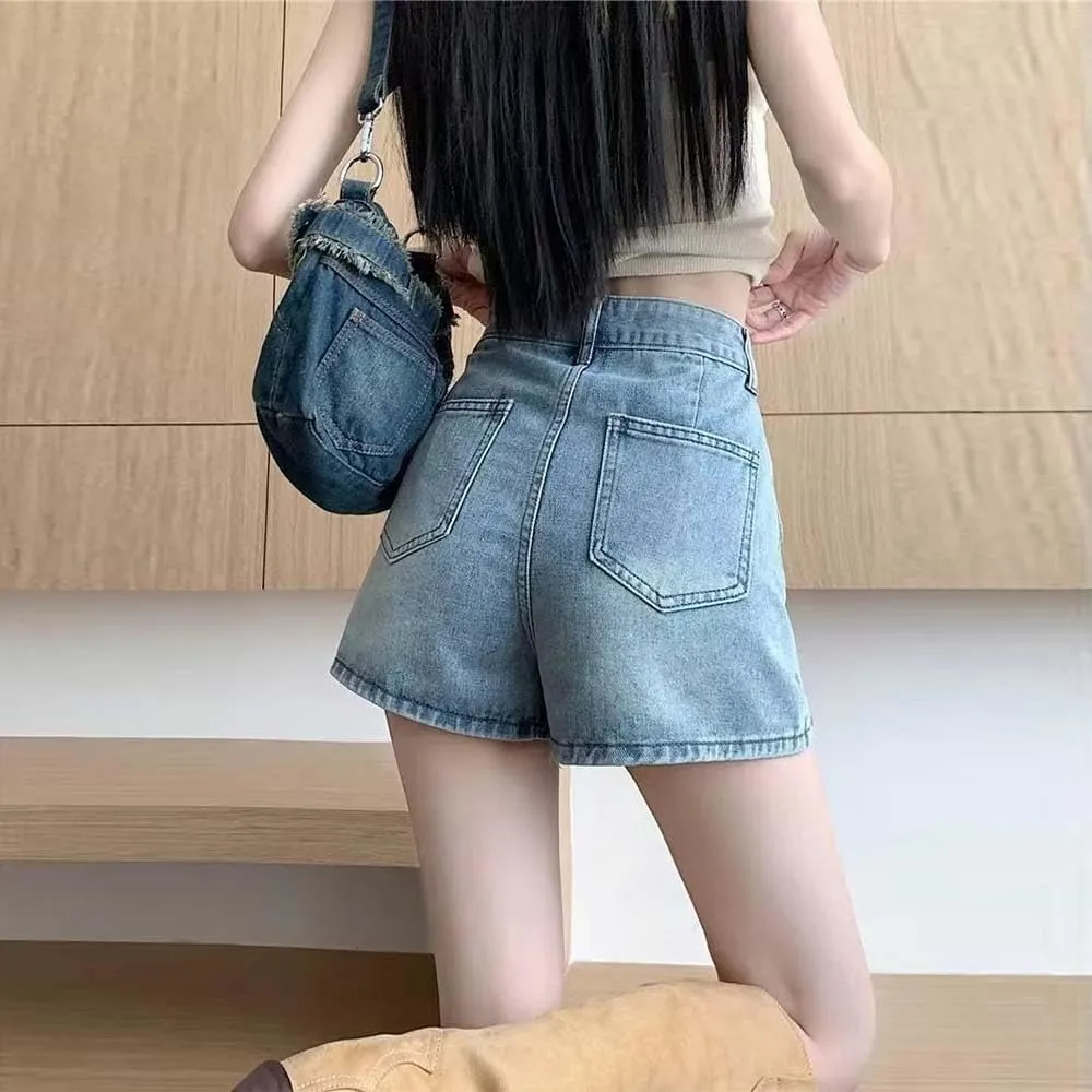 Irregular high Waisted American Denim Short Skirt for Spicy Girls, A-line Hip Hugging Shorts Skirt