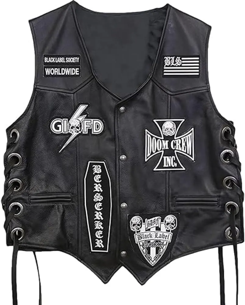 JACKETHUB Black Label Biker Society Real Leather Vest | BLS Skull Biker Gothic Free style Sleeveless Jacket