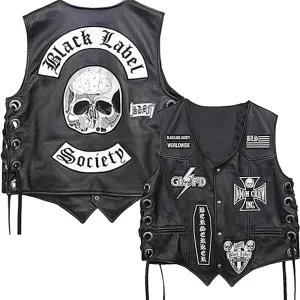 JACKETHUB Black Label Biker Society Real Leather Vest | BLS Skull Biker Gothic Free style Sleeveless Jacket