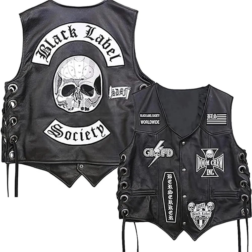 JACKETHUB Black Label Biker Society Real Leather Vest | BLS Skull Biker Gothic Free style Sleeveless Jacket