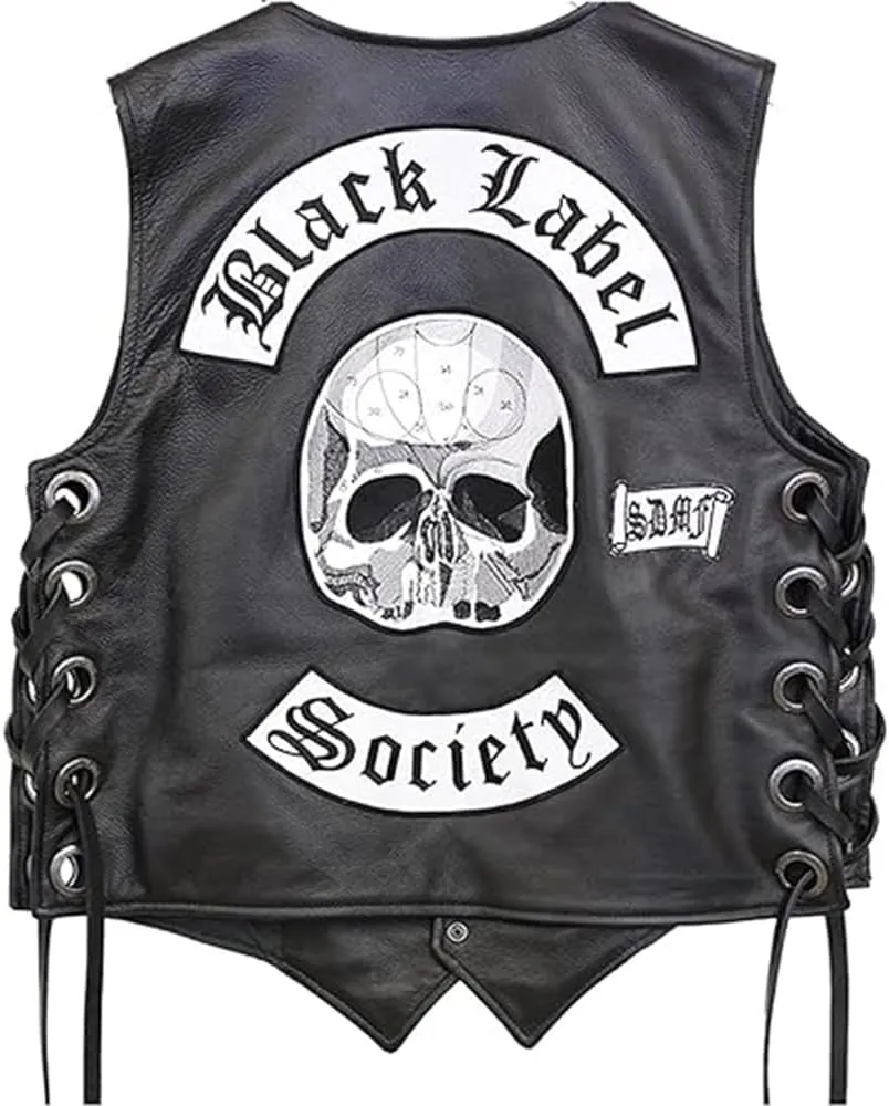 JACKETHUB Black Label Biker Society Real Leather Vest | BLS Skull Biker Gothic Free style Sleeveless Jacket