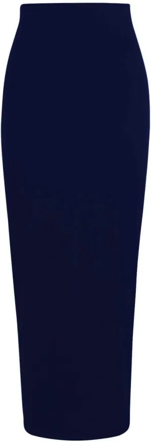 Janisramone Womens Bodycon Tube Maxi Skirts, Plain Elasticated Waist Midaxi Jersey Skirts, Soft Summer Midi Pencil Skirt Navy