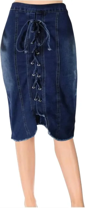 Jean Skirt for Women Slim Fit Lace Up Front Bodycon Denim Skirt Summer Solid Color Casual Loose Jean Midi Skirts