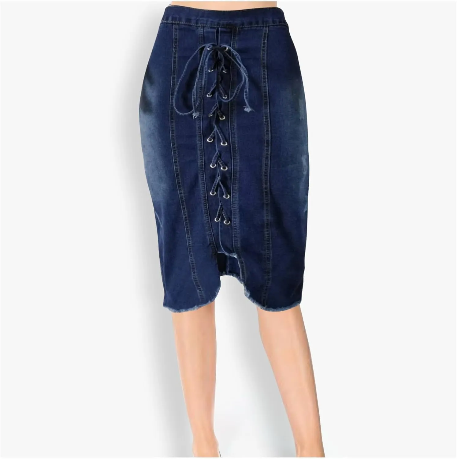 Jean Skirt for Women Slim Fit Lace Up Front Bodycon Denim Skirt Summer Solid Color Casual Loose Jean Midi Skirts