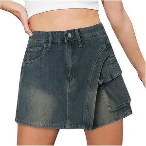 Jean Skirts for Women Y2k Denim Skirt Stretchy Mini Skirt Skorts Cargo Skirt