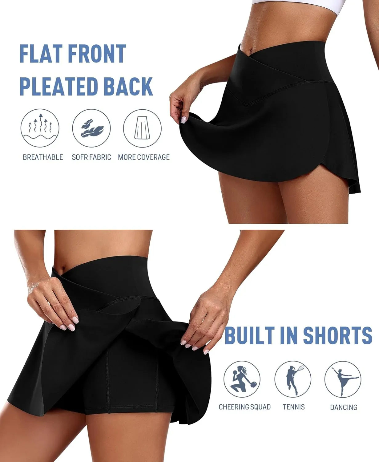 JoyGirl Womens Tennis Skirt with Shorts Crossover Golf Skort Mini High Waisted Workout Athletic Skorts Skirts with Pockets