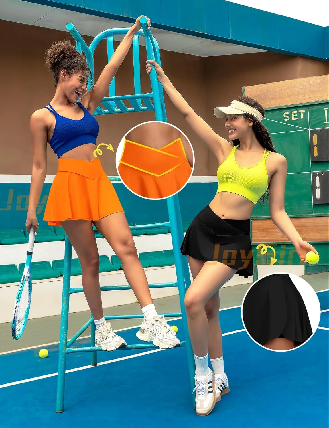 JoyGirl Womens Tennis Skirt with Shorts Crossover Golf Skort Mini High Waisted Workout Athletic Skorts Skirts with Pockets