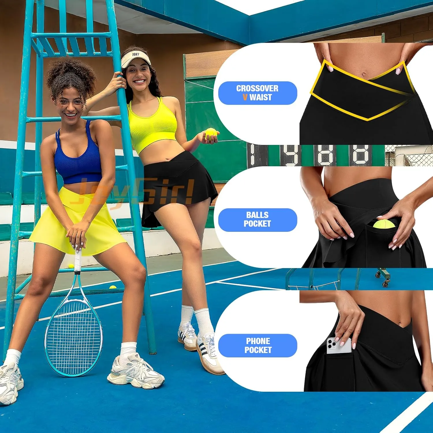 JoyGirl Womens Tennis Skirt with Shorts Crossover Golf Skort Mini High Waisted Workout Athletic Skorts Skirts with Pockets