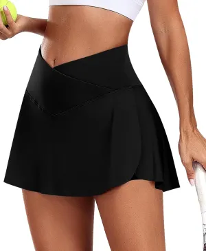 JoyGirl Womens Tennis Skirt with Shorts Crossover Golf Skort Mini High Waisted Workout Athletic Skorts Skirts with Pockets