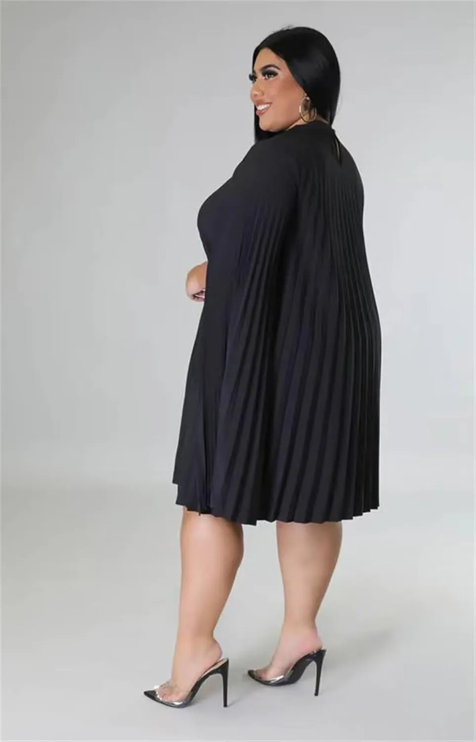KEYUFANG Womens Plus Size Cape Sleeve Elegant Loose Pleated Short Dress for Cocktail Party