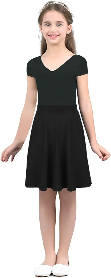 Kids Girls A-Line Skater Skirt School Uniform High Waist Knee Length Pleated Skirt Casual Modest Wear