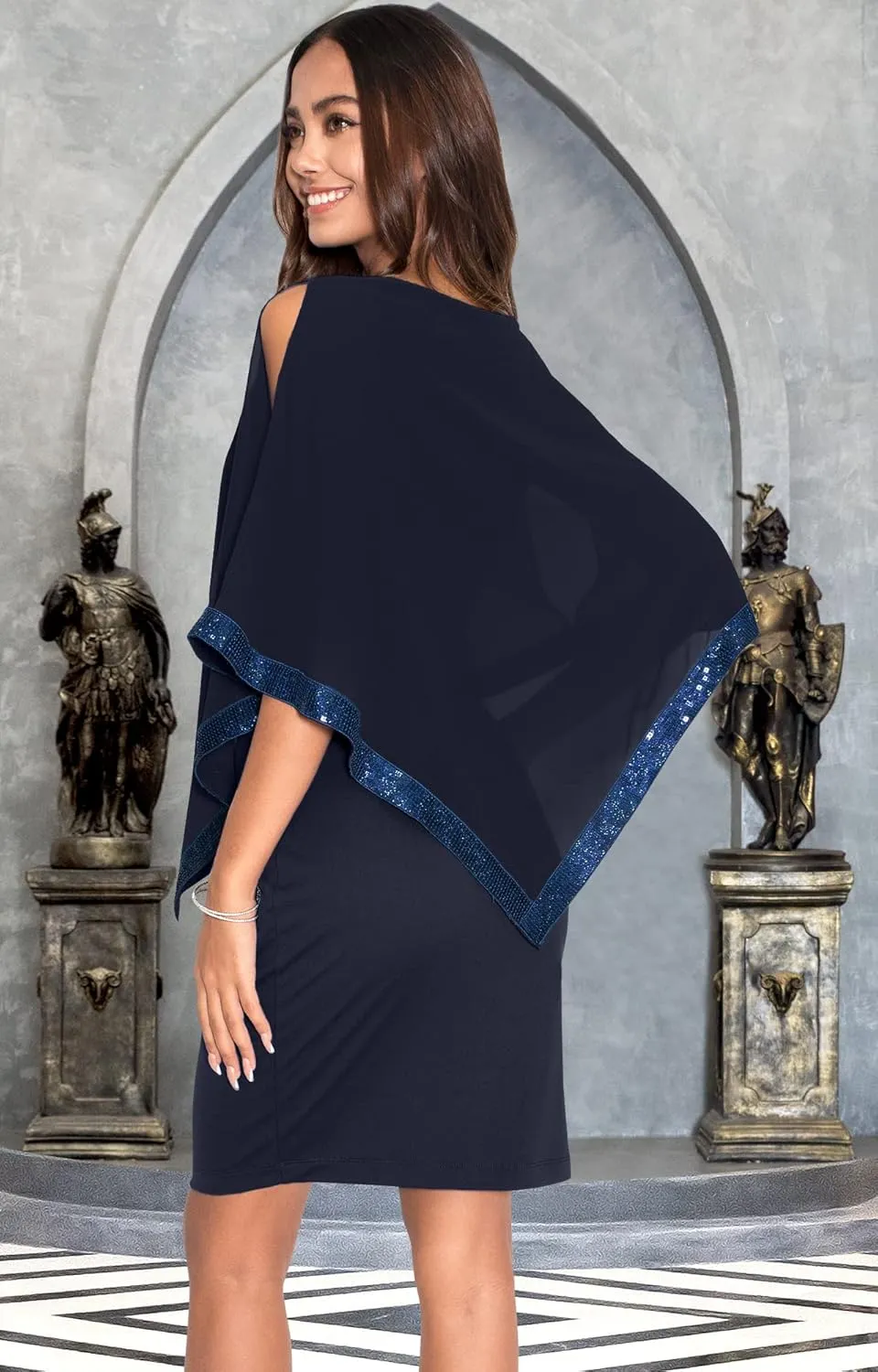 KOH KOH Women's Dressy Cocktail Cape Classy Modest Bridesmaid Mini Midi Dress