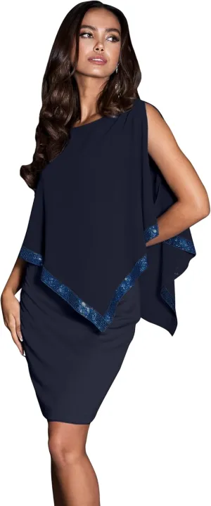 KOH KOH Women's Dressy Cocktail Cape Classy Modest Bridesmaid Mini Midi Dress