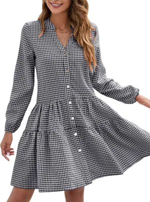 KOJOOIN Women's Casual Sleeve V Neck Boho Floral Print Ruffle Midi Fall Flowy Long Dress