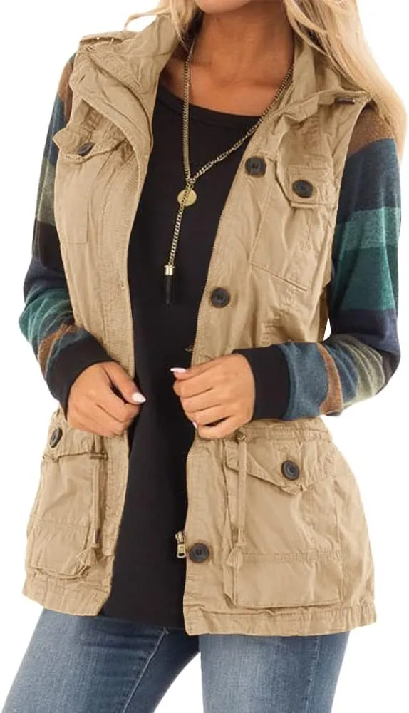 Koodred Women's Casual Military Utility Vest Lightweight Sleeveless Drawstring Jackets with Pockets