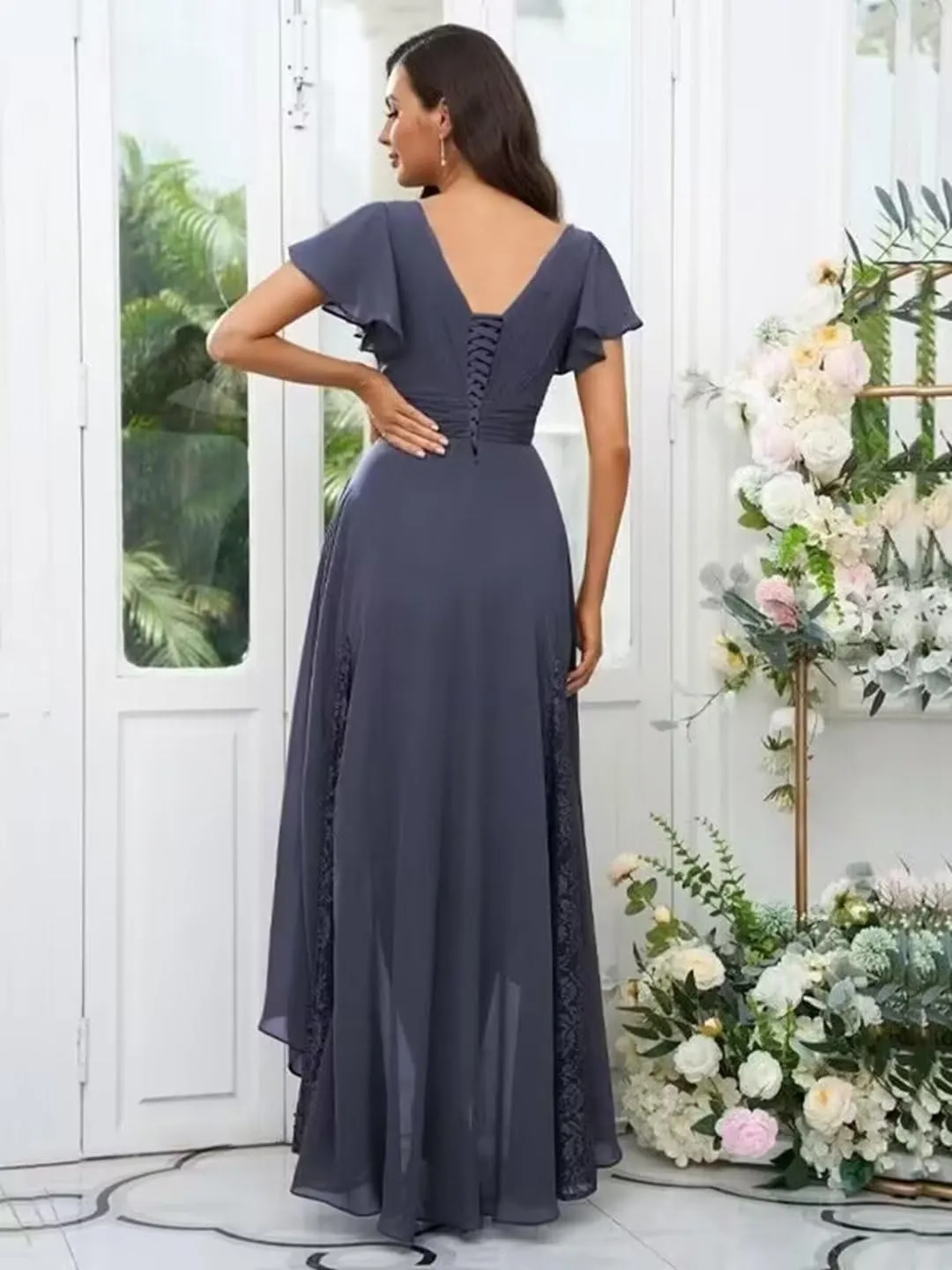 Lace Appliques Mother of The Bride Dresses for Wedding Tea Length High Low Bridesmaid Dresses with Sleeves