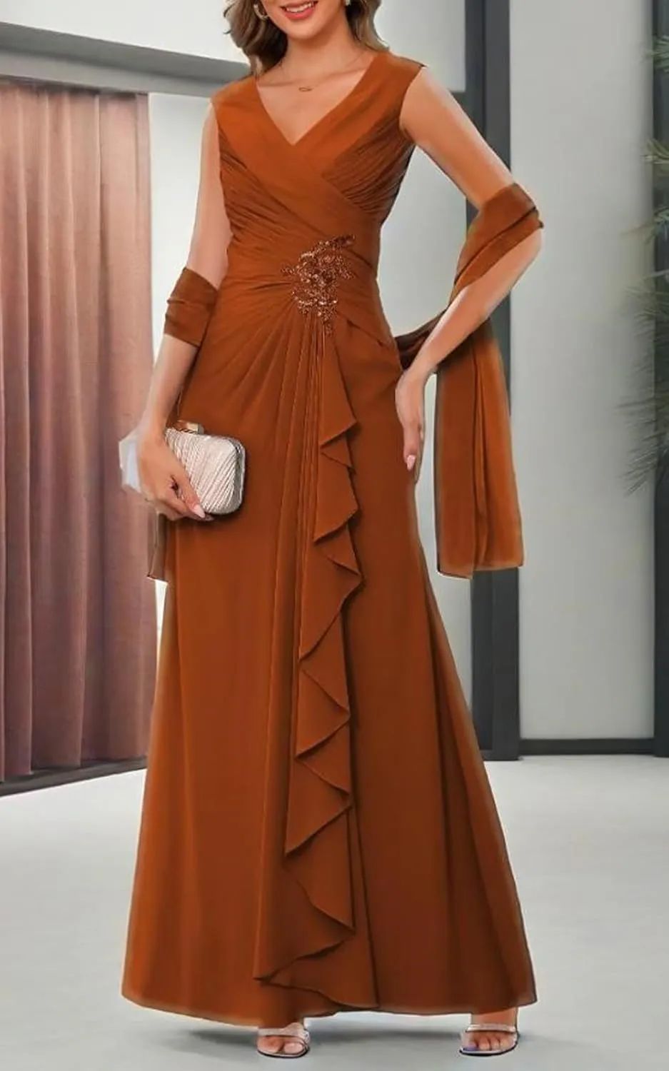 Lace Appliques Mother of The Bride Dresses for Wedding V Neck Formal Evening Party Gown