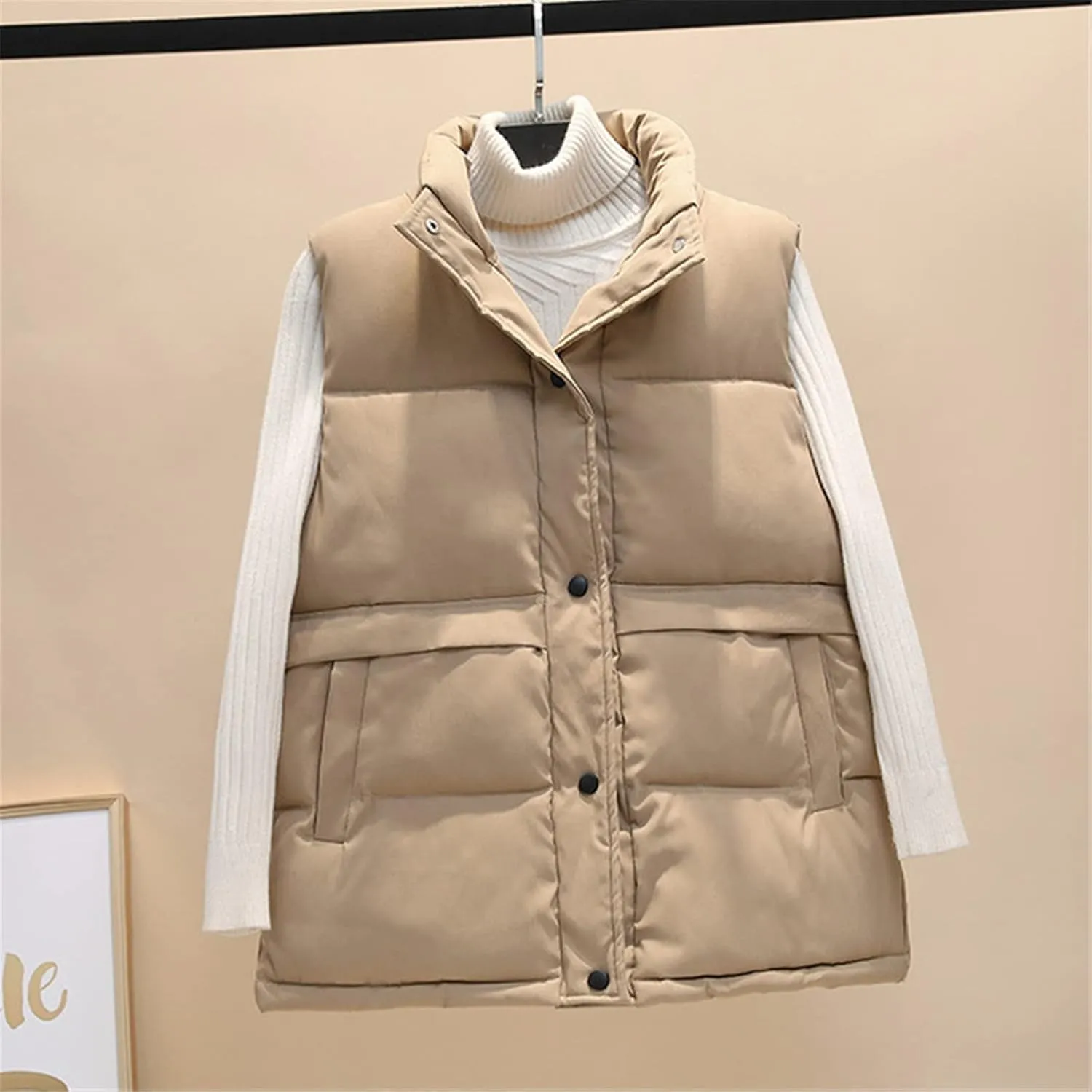 Ladies Short Quilted Vest Light Cotton Down Vest Winter Loose Waistcoat Sleeveless Coat Padded Quilted Vest Outdoor Windproof Warm Waistcoat,Brown,XL