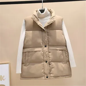Ladies Short Quilted Vest Light Cotton Down Vest Winter Loose Waistcoat Sleeveless Coat Padded Quilted Vest Outdoor Windproof Warm Waistcoat,Brown,XL