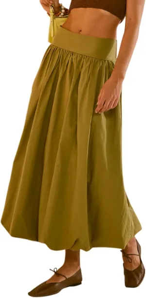 LAVASEON Women Ruffle Bubble Maxi Skirt Y2K High Elastic Waist A Line Pleated Summer Long Fair Skirt