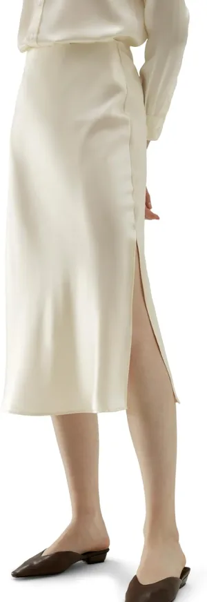 LilySilk Womens Silk Skirt with Slit 100% Smooth Midi Skirt for Spring Summer