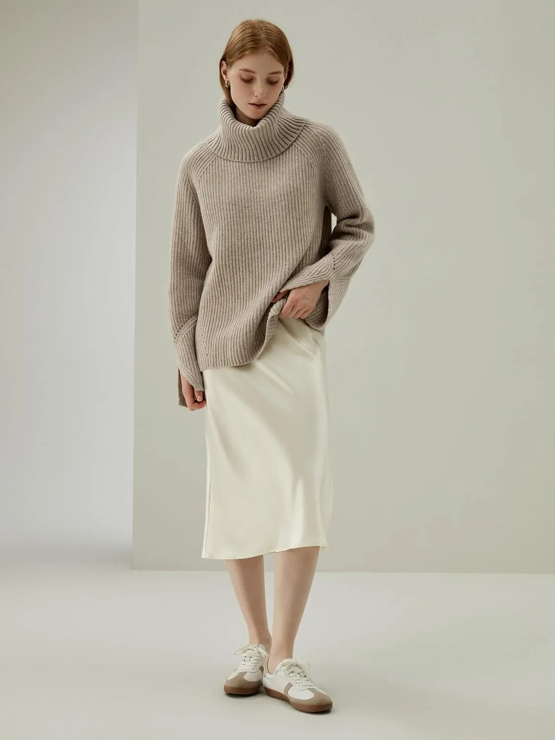 LilySilk Womens Silk Skirt with Slit 100% Smooth Midi Skirt for Spring Summer