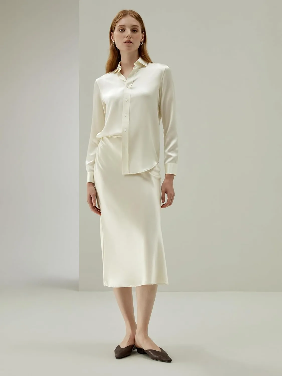 LilySilk Womens Silk Skirt with Slit 100% Smooth Midi Skirt for Spring Summer