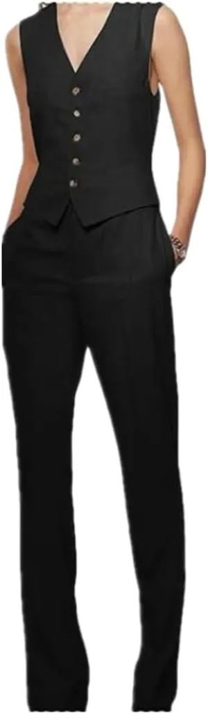 Linen Women Suits 2 Pcs Summer Waistcoat Vest and Pants Outfits Wedding Tuxedos Party Wear Suits