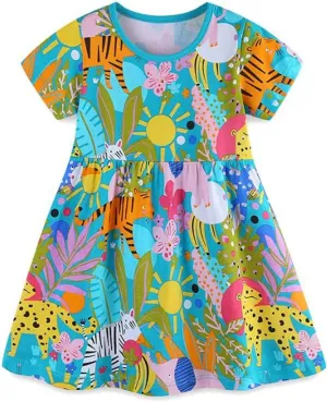 Little Girls Cotton Dresses Flutter Short Sleeve Summer Dress for 2-7 Years Old