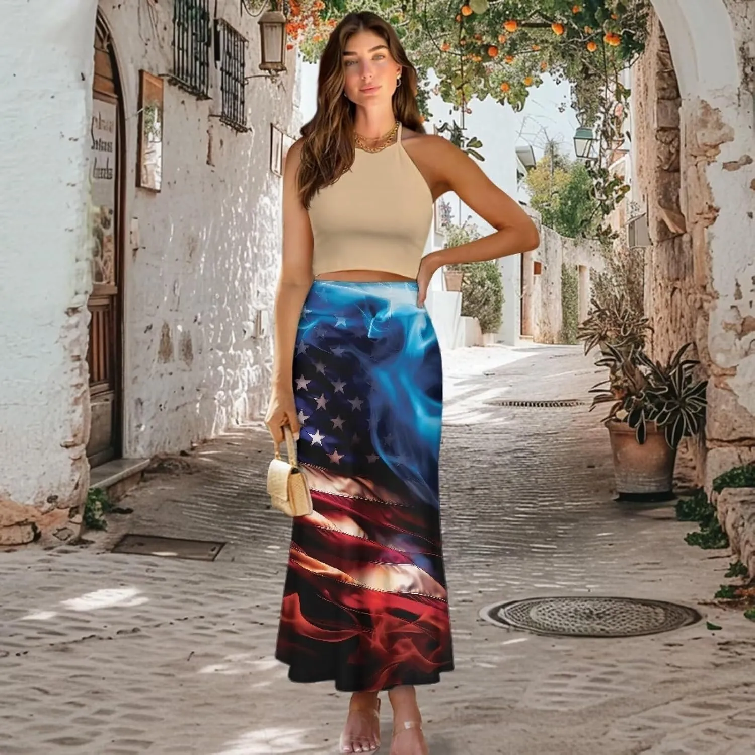 Long Skirts for Women Fall Flared Midi Skirt Flowy Maxi Skirt High Waist Ankle Length Pencil Skirt A-Line Skirts