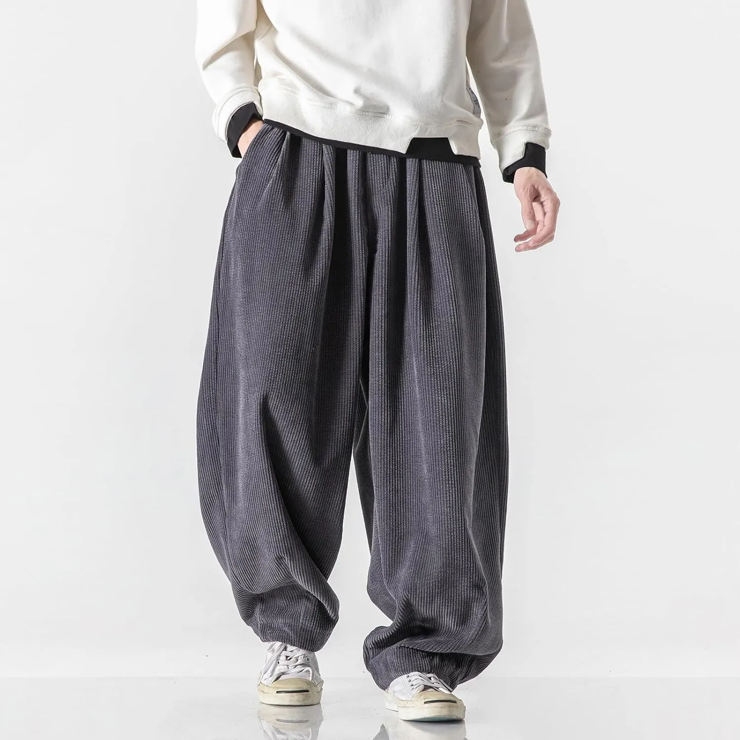 Loose Lantern Long Pants for Men,Corduroy Plus Size,Loose Wide-Leg Casual Harem Pants for Spring