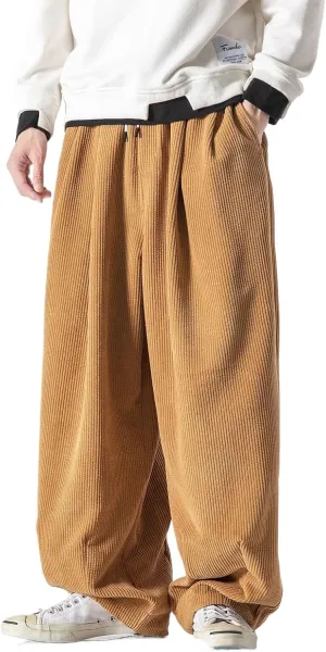 Loose Lantern Long Pants for Men,Corduroy Plus Size,Loose Wide-Leg Casual Harem Pants for Spring