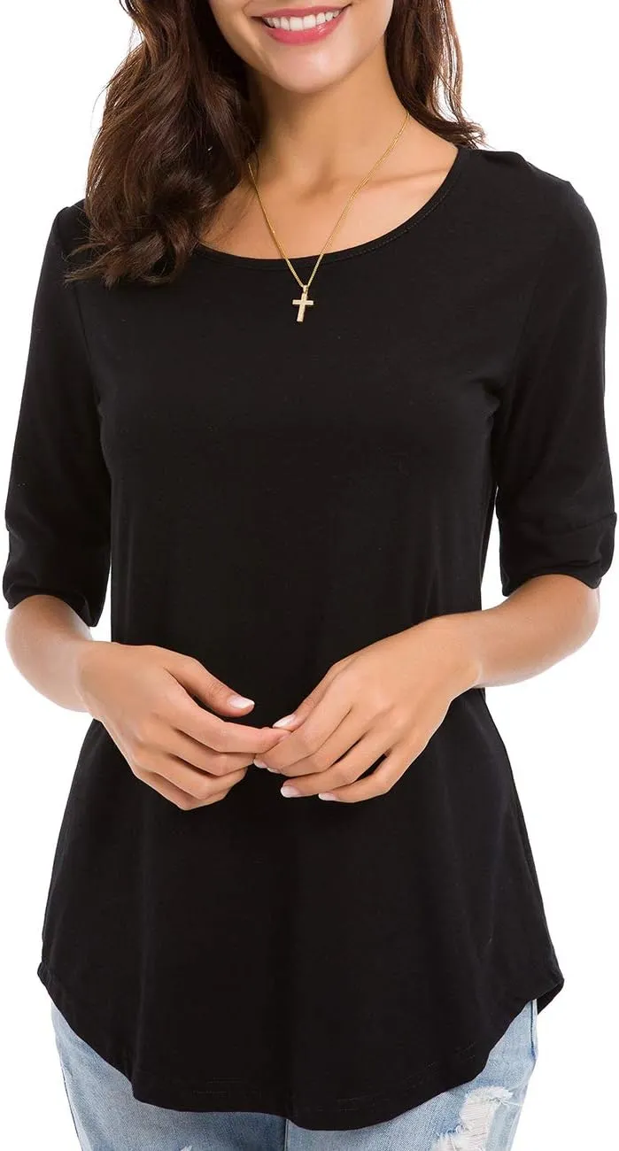 LUSMAY Womens Cotton Tops Summer Casual Fitted T Shirt Half Sleeve Tunic Comfy Tee