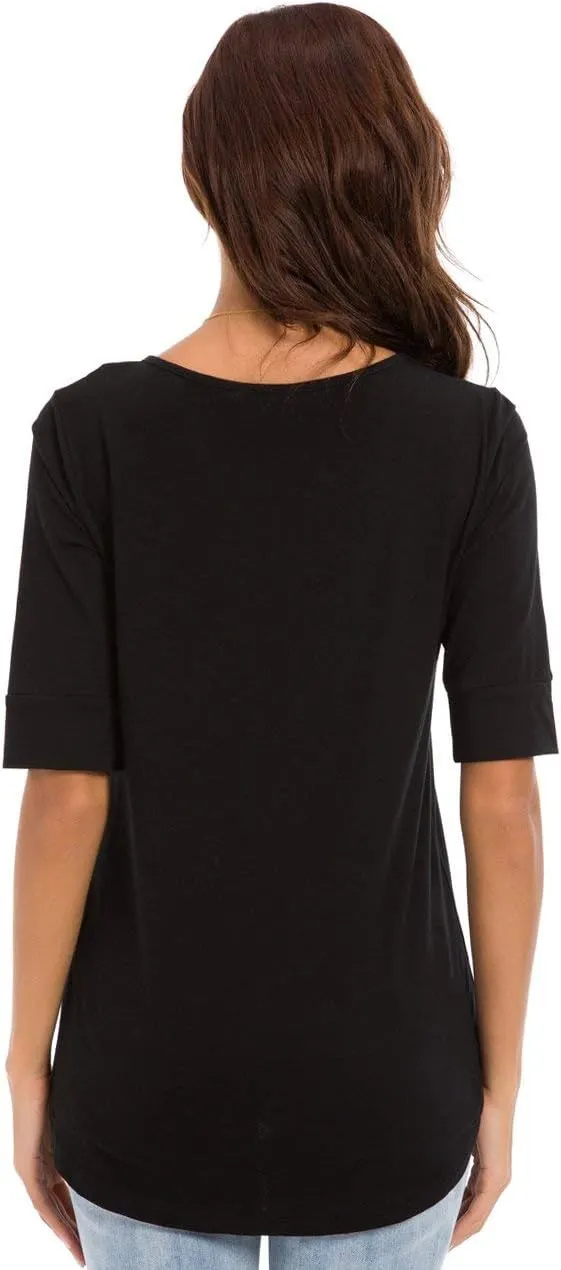 LUSMAY Womens Cotton Tops Summer Casual Fitted T Shirt Half Sleeve Tunic Comfy Tee