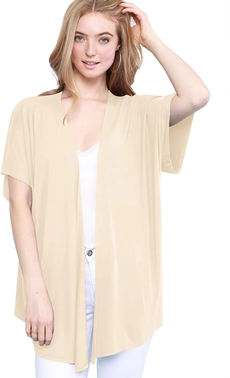 Made By Johnny Women's Kimono Style Short Sleeve Dolman Cardigan - Lightweight Open Front Summer Cover-Up