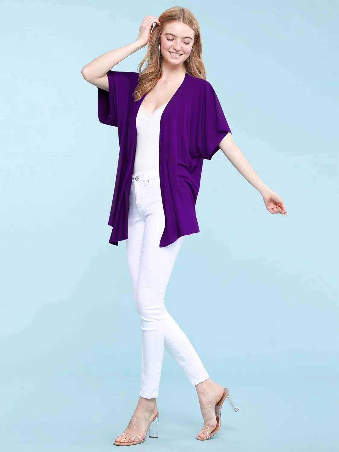 Made By Johnny Women's Kimono Style Short Sleeve Dolman Cardigan - Lightweight Open Front Summer Cover-Up