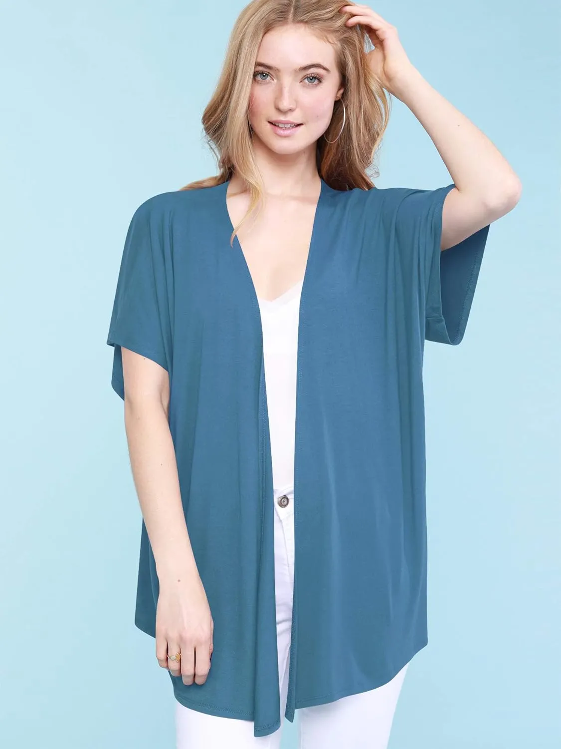 Made By Johnny Women's Kimono Style Short Sleeve Dolman Cardigan - Lightweight Open Front Summer Cover-Up