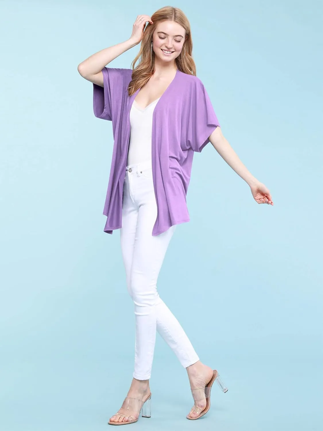 Made By Johnny Women's Kimono Style Short Sleeve Dolman Cardigan - Lightweight Open Front Summer Cover-Up