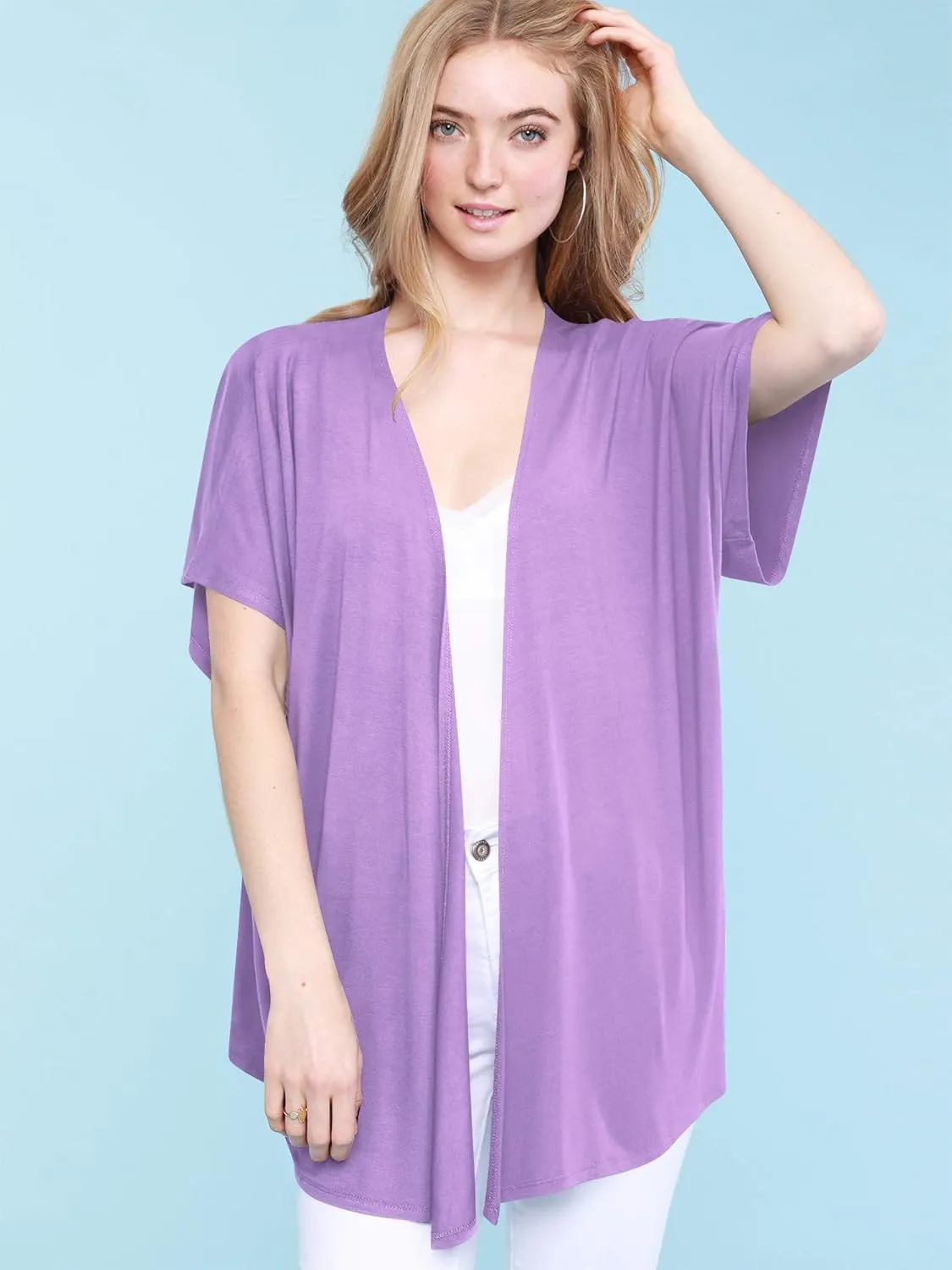 Made By Johnny Women's Kimono Style Short Sleeve Dolman Cardigan - Lightweight Open Front Summer Cover-Up