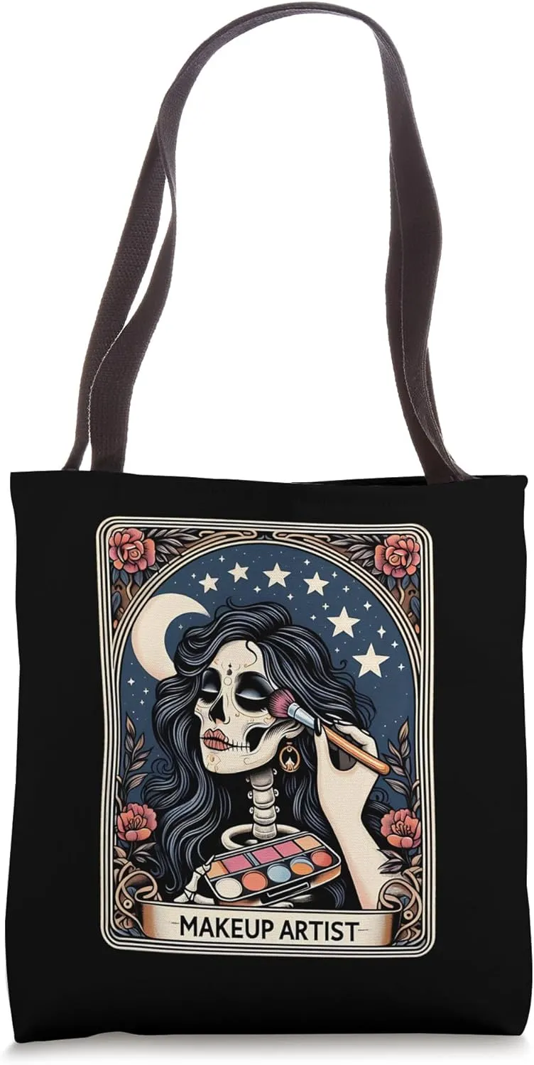Makeup Artist Tarot Card Gothic Skeleton Moon Women Tote Bag