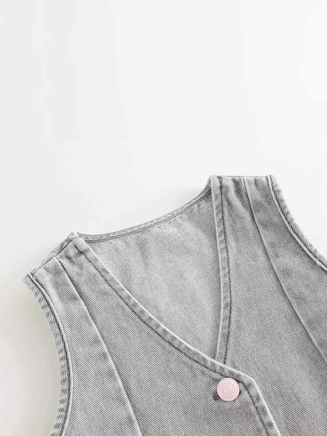 marc & janie Girls Denim V Neck Vest Vintage Button Down Tank Jacket Sleeveless Soft Tops 241359