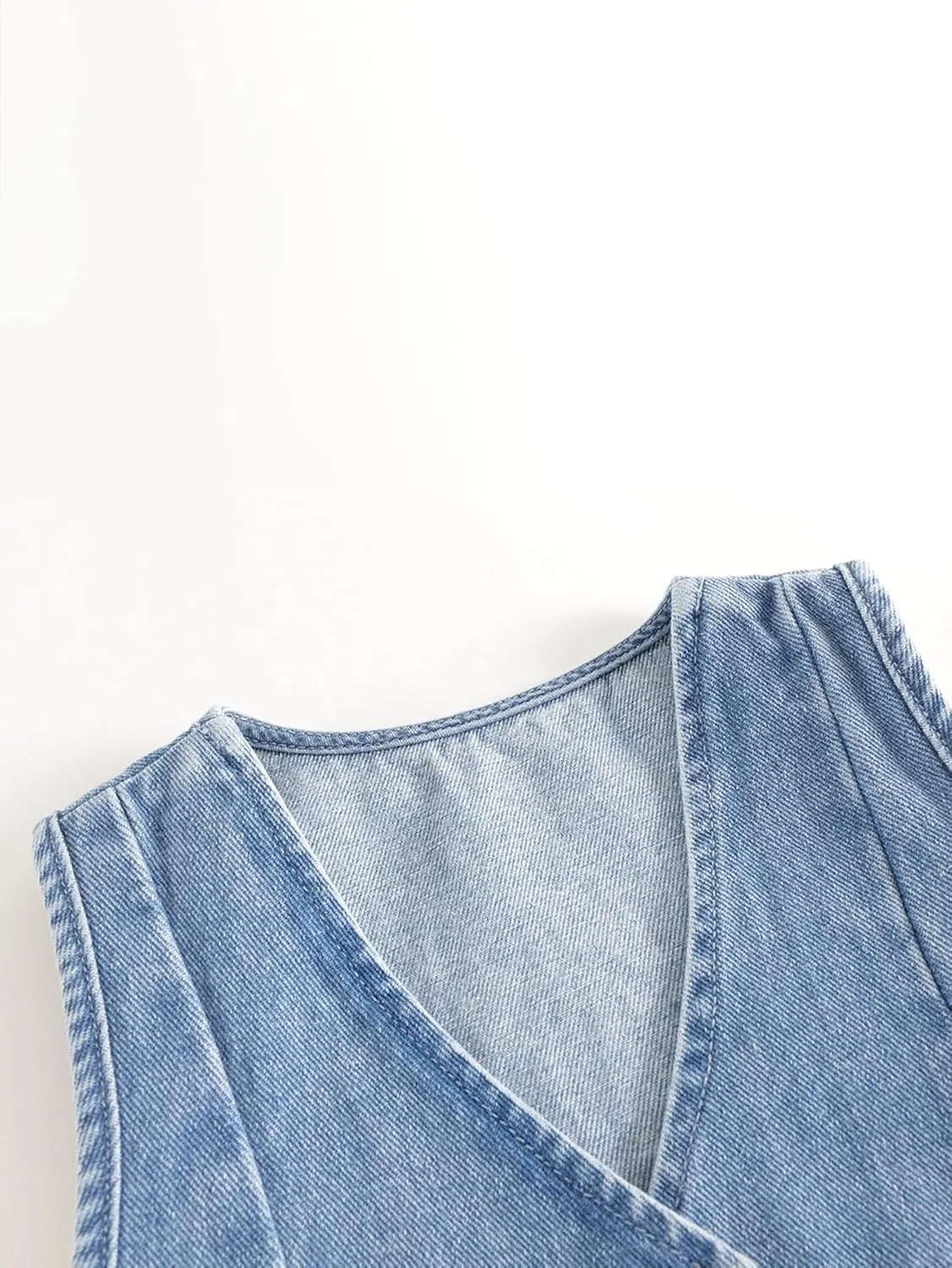marc & janie Girls Denim V Neck Vest Vintage Button Down Tank Jacket Sleeveless Soft Tops 241359