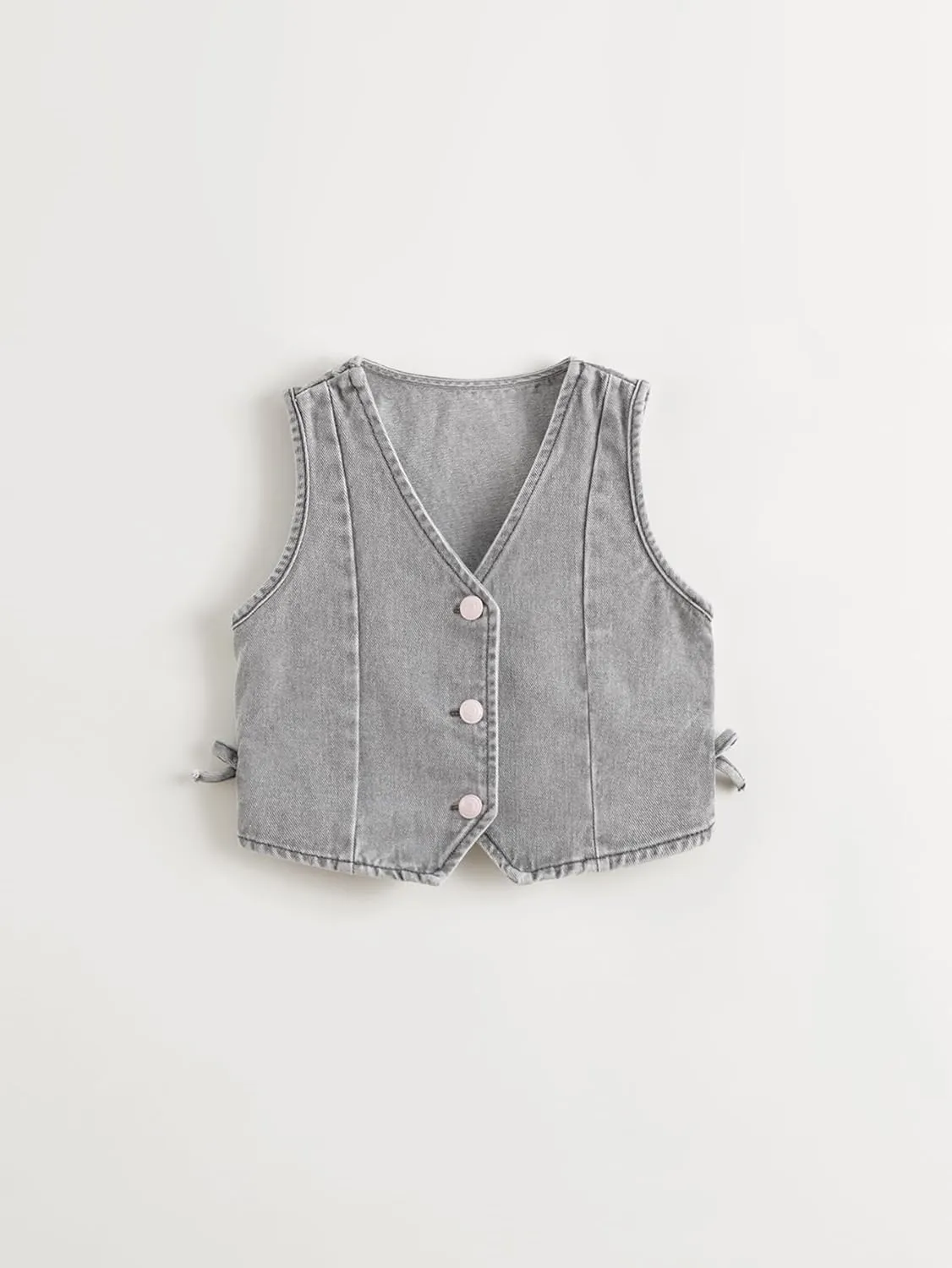 marc & janie Girls Denim V Neck Vest Vintage Button Down Tank Jacket Sleeveless Soft Tops 241359