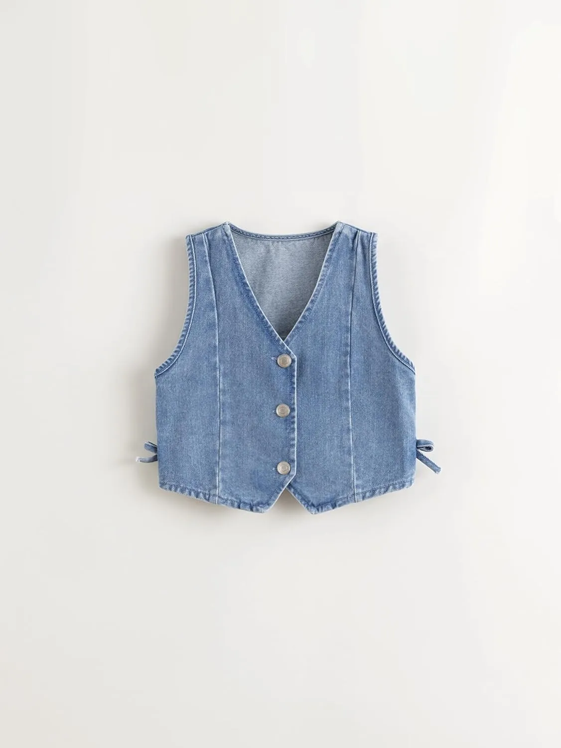 marc & janie Girls Denim V Neck Vest Vintage Button Down Tank Jacket Sleeveless Soft Tops 241359