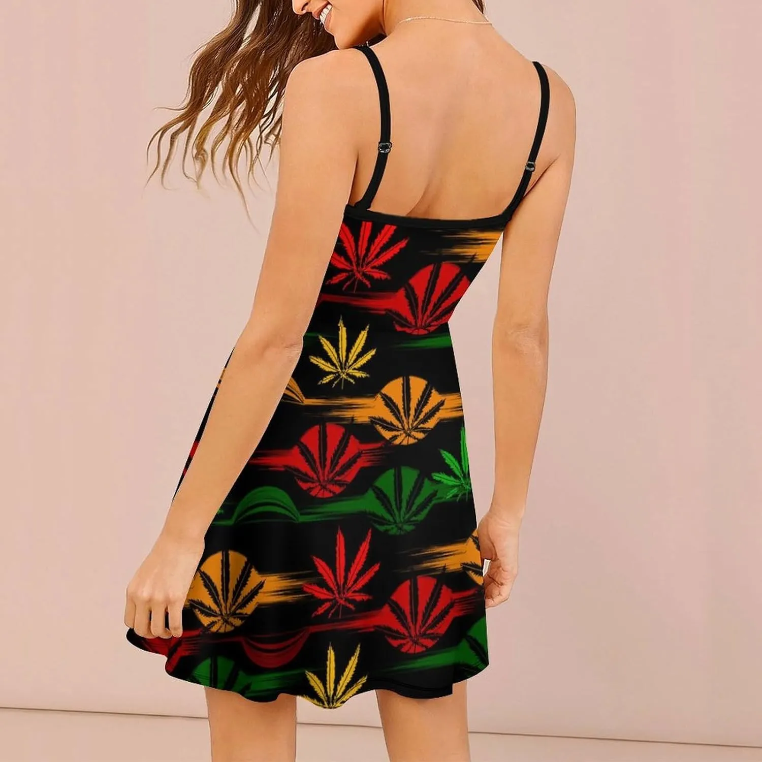 Marijuana Cannabis Women's Sling Dress Sleeveless Sexy Summer Backless Beach Sundress