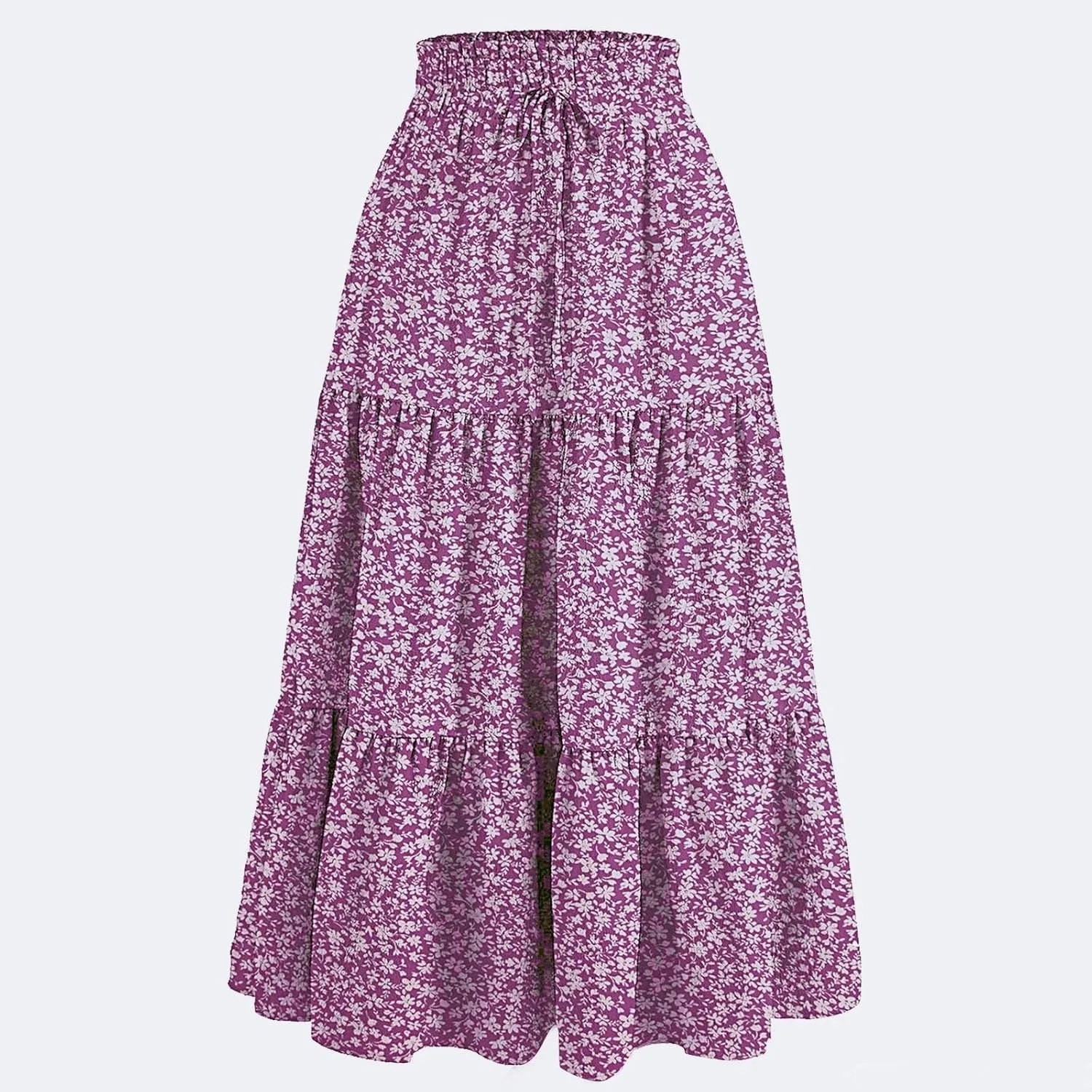 Maxi Skirt for Women Boho Long Beach Skirts Summer Spring Floral High Waisted Elastic Tiered Swing Skirt